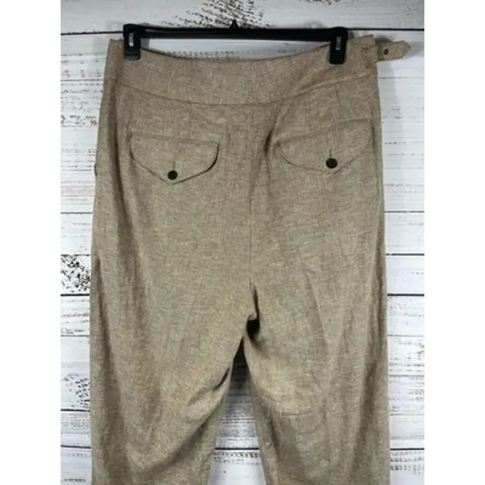 Banana Republic Pants Womens 20 Beige Linen Herringbone Tapered Pleated Belted